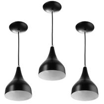 Kit 3 Pendente de Luminária Modelo Gota para Cozinha, Sala, Quarto Escritótio, Area Gourmet Cores:Preto/Branco