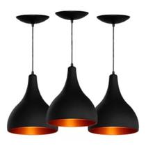 Kit 3 Pendente de Luminária Modelo Gota para Cozinha, Sala, Quarto Escritótio, Area Gourmet Cores:Preto/Cobre