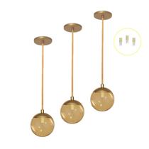 Kit 3 Pendente Dourado Mesa Bancada Balcão Aparador + Led