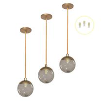 Kit 3 Pendente Dourado Mesa Bancada Balcão Aparador + Led