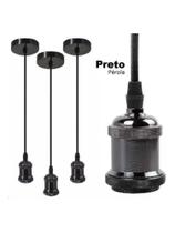 Kit 3 Pendente E27 Retro Vintage Preto Pérola DECO ( Incluso Lâmpadas Vintage de Filamento ST64)