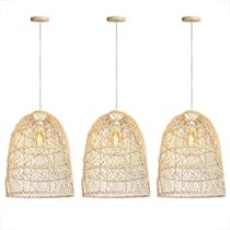 Kit 3 Pendente Fibra Natural Rattan Artesanal Boho Mesa