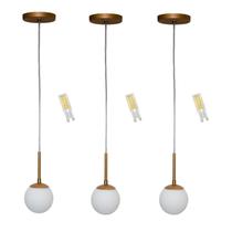 Kit 3 Pendente Globo 12 Jabuticaba Dourado Fosco C/ Led Kit 3 Pendente Globo 12 Jabuticaba Dourado Fosco C/ Led