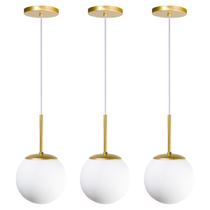 Kit 3 Pendente Jabuticaba Dourado Globo Vidro + Led Quente