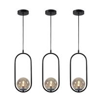 Kit 3 Pendente Jabuticaba Luminária Preto globo Ambar inl79 Kit 3 Pendente Jabuticaba Luminária Preto globo Ambar inl79