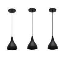 Kit 3 Pendente Luminária de Teto de Alumínio Com Lâmpada Bivolt - PRETO