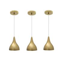 Kit 3 Pendente Luminária de Teto desing Cone Dourado de Alumínio Bivolt Com Lâmpada Kit 3 Pendente Luminária de Teto desing Cone Dourado de Alumínio Bivolt Com Lâmpada