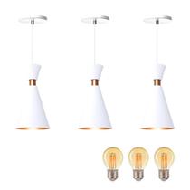 Kit 3 Pendente Luminária Mini Pequim Branco 24cm + Led G45