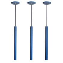 Kit 3 Pendente Luminária Tubo Azul 50 Cm - AZ Casa Decor