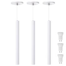 Kit 3 Pendente Luminária Tubo Branco 40 Cm + Lâmpada LED Branco Frio