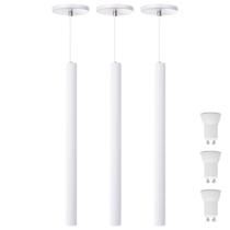 Kit 3 Pendente Luminária Tubo Branco 50 Cm + Lâmpada LED Branco Quente