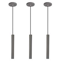 Kit 3 Pendente Luminária Tubo Cinza 30 Cm - AZ Casa Decor