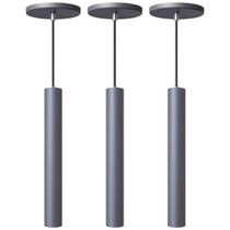 Kit 3 Pendente Luminária Tubo Cinza 30 Cm