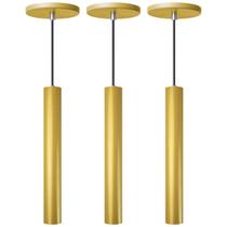 Kit 3 Pendente Luminária Tubo Dourado Fosco 30 Cm