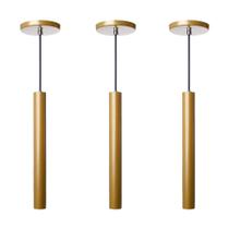 Kit 3 Pendente Luminária Tubo Dourado Fosco 30 Cm