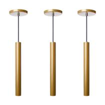 Kit 3 Pendente Luminária Tubo Dourado Fosco 30 Cm + Led 4w