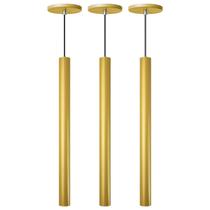 Kit 3 Pendente Luminária Tubo Dourado Fosco 50 Cm