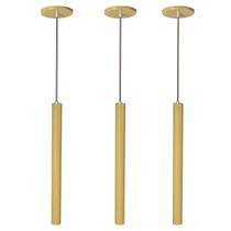 Kit 3 Pendente Luminária Tubo Dourado Fosco 50 Cm