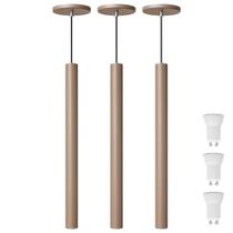 Kit 3 Pendente Luminária Tubo Fendi 50 Cm + Lâmpada LED Branco Quente
