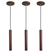 Kit 3 Pendente Luminária Tubo Marrom 30 Cm