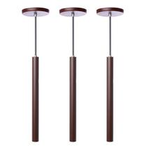 Kit 3 Pendente Luminária Tubo Marrom 30 Cm + Lâmpada LED Branco Quente