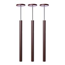 Kit 3 Pendente Luminária Tubo Marrom 50 Cm + Lâmpada LED Branco Quente