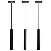 Kit 3 Pendente Luminária Tubo Preto 30 Cm + Lâmpada LED Branco Quente