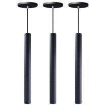Kit 3 Pendente Luminária Tubo Preto 40 Cm