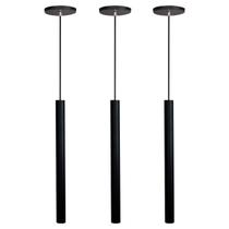 Kit 3 Pendente Luminária Tubo Preto 50 Cm