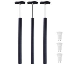 Kit 3 Pendente Luminária Tubo Preto 50 Cm + Lâmpada LED Branco Neutro