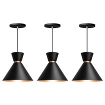 Kit 3 Pendente Lustre Luminária Berlim 23cm Preto Kit 3 Pendente Lustre Luminária Berlim 23cm Preto