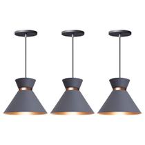 Kit 3 Pendente Lustre Luminária Berlin 15cm Cinza Kit 3 Pendente Lustre Luminária Berlin 15cm Cinza