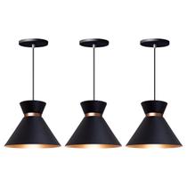 Kit 3 Pendente Lustre Luminária Berlin 15cm Preto