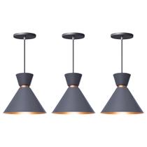 Kit 3 Pendente Lustre Luminária Berlin 23cm Cinza Kit 3 Pendente Lustre Luminária Berlin 23cm Cinza