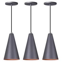 Kit 3 Pendente Lustre Luminária Cone Cinza