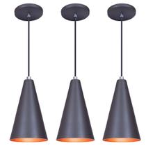 Kit 3 Pendente Lustre Luminária Cone Cinza