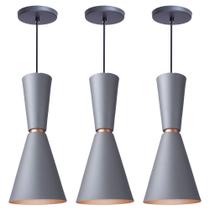 Kit 3 Pendente Lustre Luminária Cone Moscou 39cm Cinza