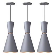 Kit 3 Pendente Lustre Luminária Cone Moscou 39cm Cinza