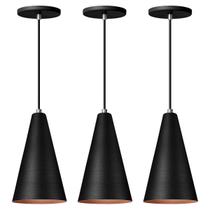 Kit 3 Pendente Lustre Luminária Cone Preto