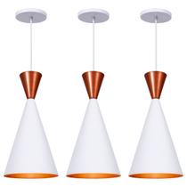 Kit 3 Pendente Lustre Luminária Londres Branco Topo Cobre