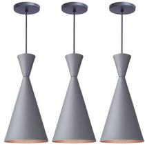 Kit 3 Pendente Lustre Luminária Londres Cinza