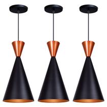 Kit 3 Pendente Lustre Luminária Londres Preto Topo Cobre