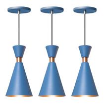 Kit 3 Pendente Lustre Luminária Mini Pequim 24cm Azul