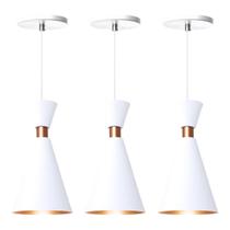 Kit 3 Pendente Lustre Luminária Mini Pequim Branco 24cm