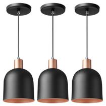Kit 3 Pendente Lustre Luminária Open em Alumínio Preto Kit 3 Pendente Lustre Luminária Open em Alumínio Preto