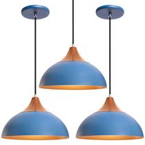 Kit 3 Pendente Lustre Luminária Panamá Azul