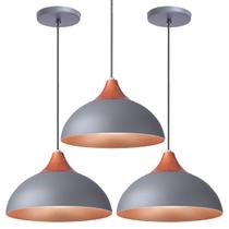 Kit 3 Pendente Lustre Luminária Panamá Cinza