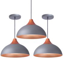 Kit 3 Pendente Lustre Luminária Panama Cinza