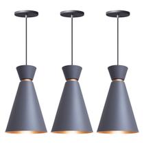 Kit 3 Pendente Lustre Luminária Pequim 30cm Cinza