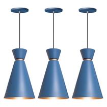 Kit 3 Pendente Lustre Luminária Pequim Azul 30cm